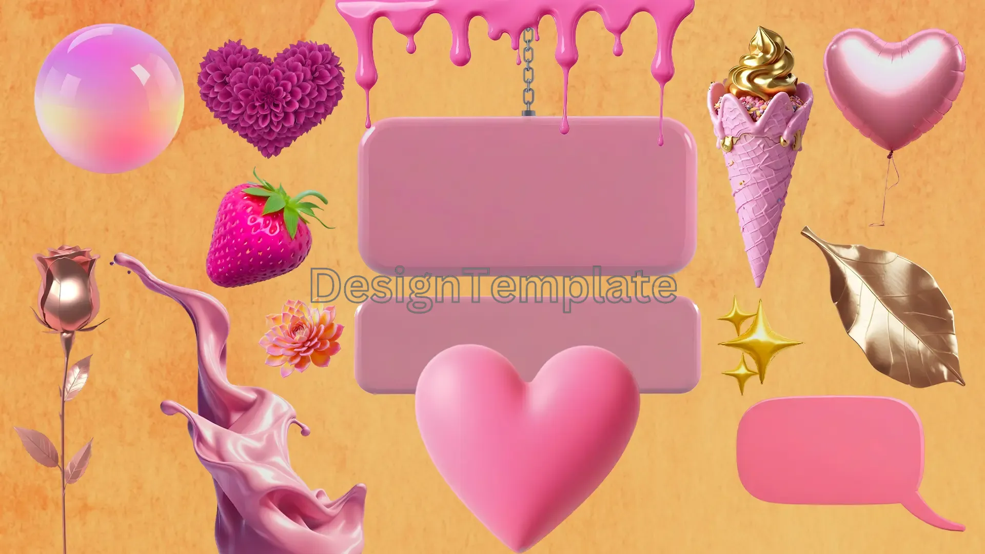 Romantic Themed 3D Elements for Poster Design image